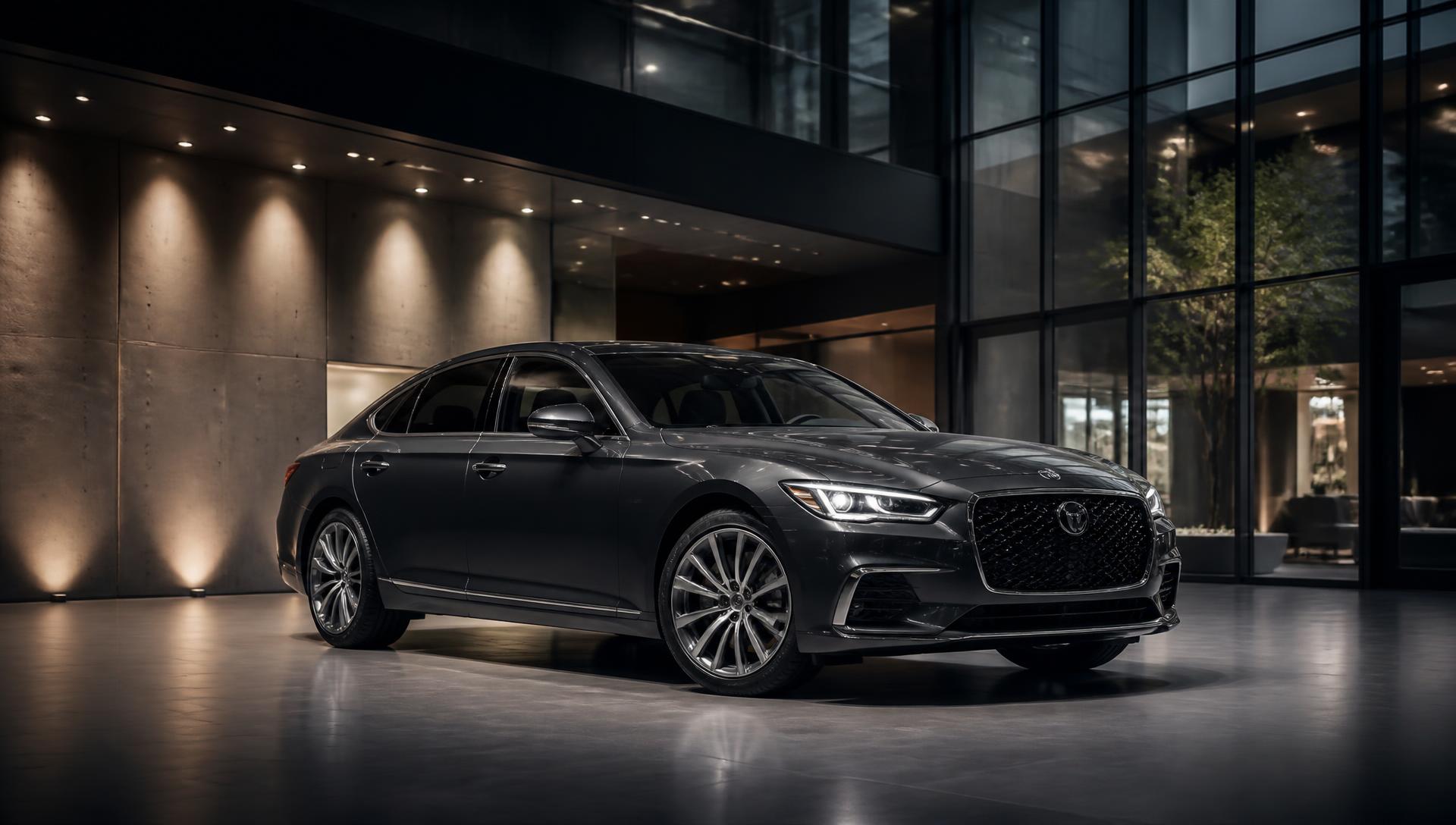 Premium sedan in a modern showroom